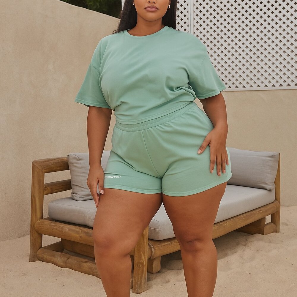 PrettyLittleThing Plus Sage Green Printed Pocket Sweat Shorts Size 20